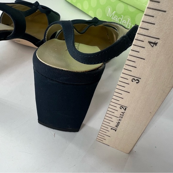 Y2K Madeline Bow Square Toe Sling Back Heels 8.5 navy Fabric Chunky Heel - Picture 12 of 15